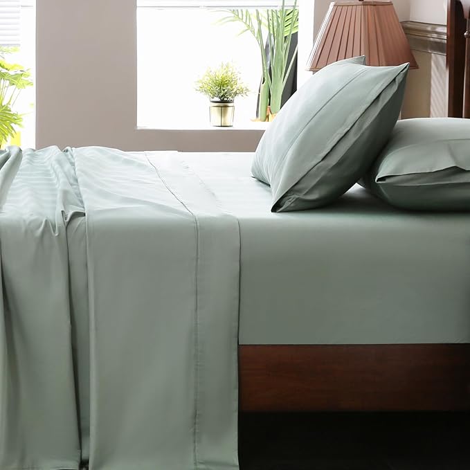 Extra Deep Pocket California King Sheets 18-24 Inch 1000 Thread Count 100% Egyptian Cotton Sateen Weave Soft Breathable 4 Pieces（California King,Sage Green）