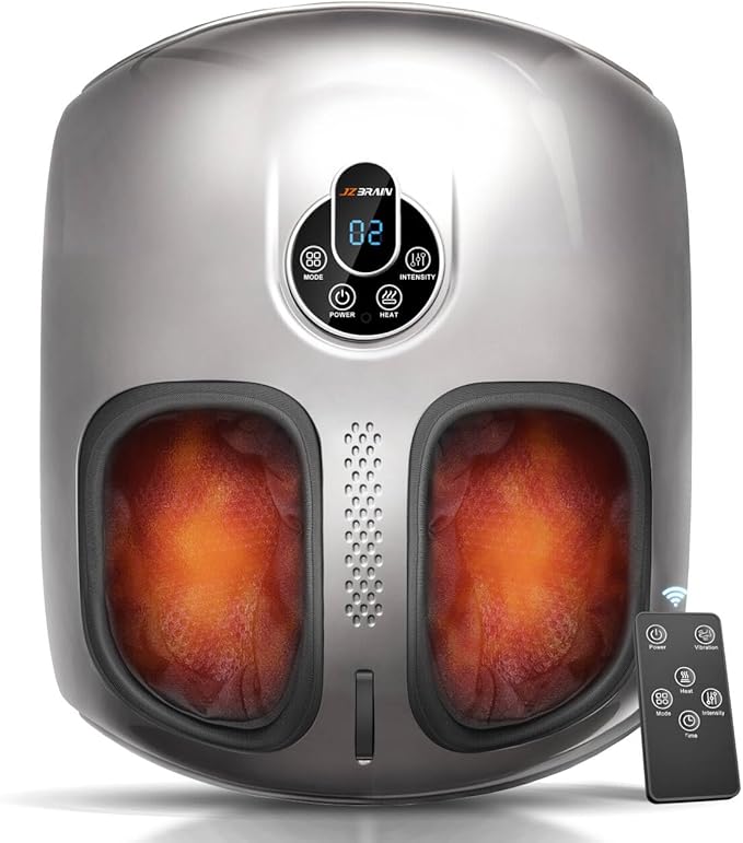 Shiatsu Foot Massager Machine with Heat : Deep Kneading Foot Massager with Vibration & Compression for Plantar Fasciitis & Neuropathy - for Women & Men,Relax for Home Office Use (Silver)