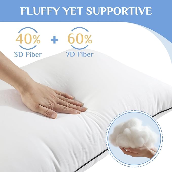 JOLLYVOGUE Pillows Queen Size Set of 2, Hotel Collection Bed Pillows for Side, Back, and Stomach Sleepers, Fluffy and Supportive, Down Alternative Microfiber Filled Sleeping Pillow
