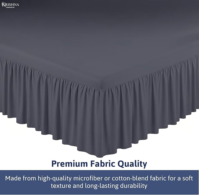 KRISHNA Ruffled Bed Skirt with Split Corners Twin, 100% Microfiber Hotel Quality, 18 Inch Drop Dust Ruffle Gathered Bedskirt with Platform, 39" x 75", Dark Grey