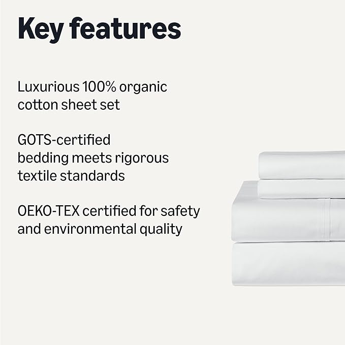 Amazon Basics Soft Organic Cotton Sheet Set with 2-Pieces Pillowcase, White, Full