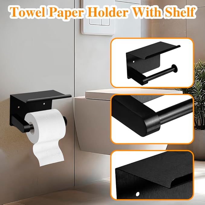 Matte Black 16-Piece Bathroom Hardware Set Stainless Steel, 24in and 16in Towel Bars Set Wall Mounted Bathroom Accessories