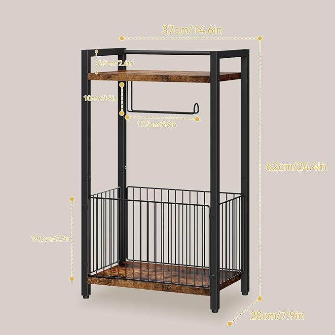IBUYKE Freestanding Toilet Paper Holder Stand with Storage Shelf,Bathroom Toilet Tissue Roll Dispenser with Extra Space for Rolls, Magazines, Wet Wipes Brown TLJ020H