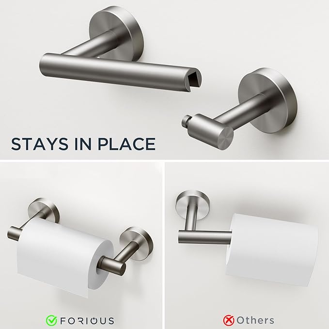 FORIOUS Bathroom Hardware Accessories Set, SUS304 Stainless Steel 24 Inch Towel Bar Set, Modern Towel Racks Holder for Bathroom Wall Mounted, 4 Pieces, Brushed Nickel