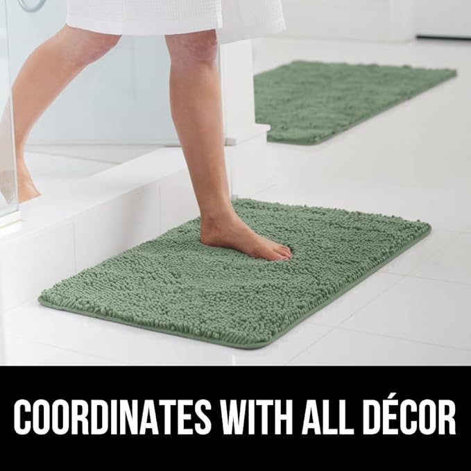 GORILLA GRIP Bath Rug Mat 30x20, Soft Absorbent Chenille, Quick Dry Microfiber Mats, Rubber Backing Washable Shower Floor Rugs, Bathmat Runner, US Designed Bathroom Home Decor Accessories Sage Green