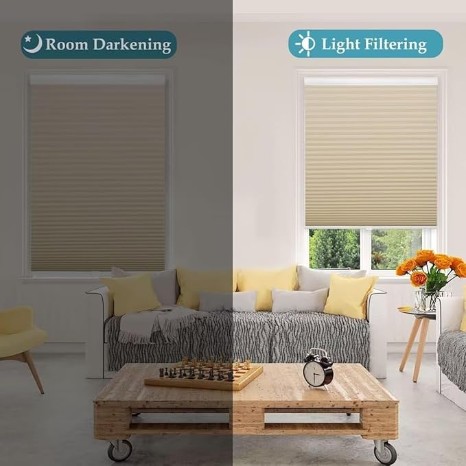 MYshade 1.5-Inch Cellular Cordless Light Filtering Shades,Thermal Insulating Noise Reducing Waterproof Blinds,Honeycomb Window Treatments for Indoor Light Control (Beige-49 W x 72" H)