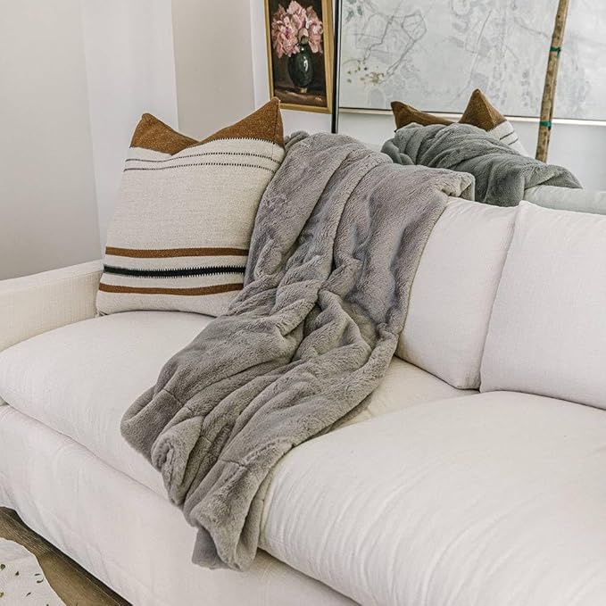 Minky Designs Ash Gray Minky Blanket – Ultra Soft Faux Fur Throw Blanket for Couch, Bed & Home – Fluffy, Warm & Luxurious – Posh Collection (Large, 60x72)