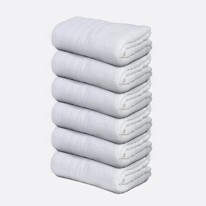 TOALLA_ Bath Towels_30x60_Pk 6_White Bath Towels (6-Pack, 30W X 60 L Inches) White Color- Cotton Towel for Gym, Bath, Spa, Shaving, Shampoo, for Daily use, Large