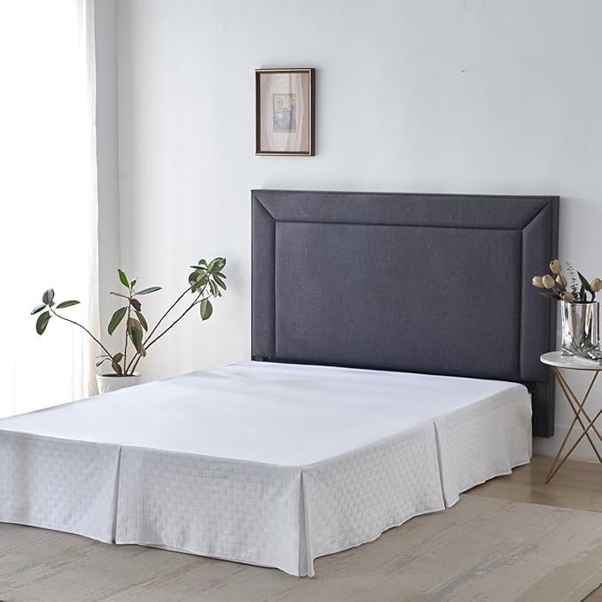 Queen Size Bed Skirt, Pleated Knitted Jacquard Waffle Weave Striped Bed Skirt, Tailored Dust Ruffle 14 Inch Drop Easy Fit, Machine Washable (White, Queen - 14" Drop)