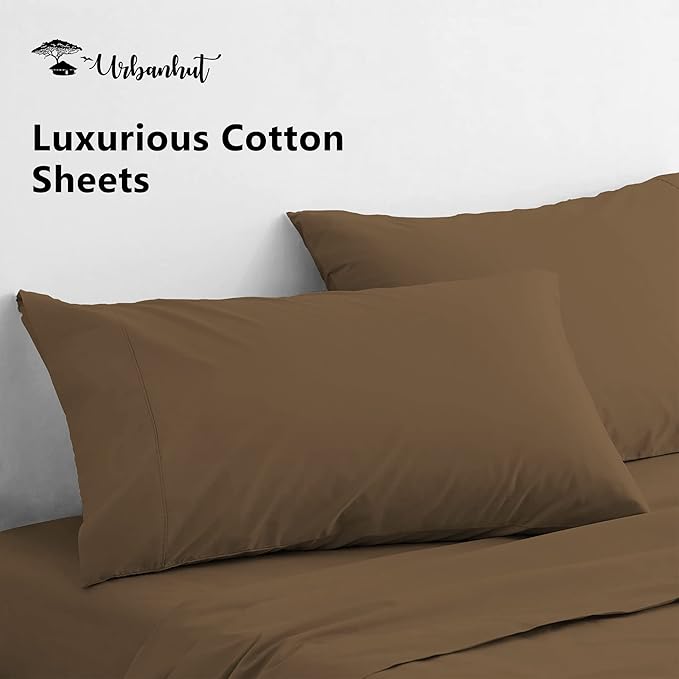 URBANHUT 1000 Thread Count Twin Size Egyptian Cotton Sheets, Long Staple Soft & Breathable, 3 Pc Bed Sheet Sets, Luxury Hotel Sateen Sheets Fits 16" Deep Pocket - Taupe