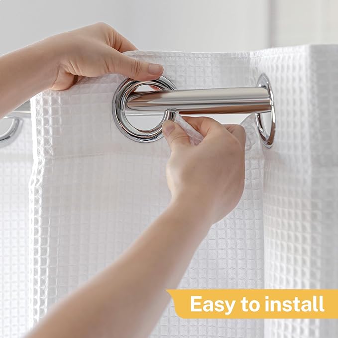 River Dream 54" W Stall No Hook Shower Curtain with Snap in Liner,Cotton Blend Small Shower Curtain for Bathroom,Hotel Quality,Magnets,White,54Wx80L
