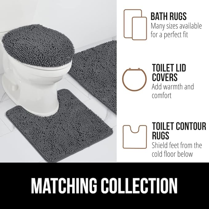 GORILLA GRIP Bathroom Rug Sets, Soft Chenille 2 Piece Area Rugs Set, Toilet Base Mat and 30x20 Carpet, Absorbent Microfiber Washable Mats Dry Quickly, Home Décor and Bath Room Accessories, Charcoal