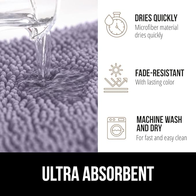 GORILLA GRIP Bath Rug Mat 60x24 Thick Soft Absorbent Chenille, Quick Dry Microfiber Mats, Rubber Backing Washable Shower Floor Rugs, Bathmat Runner Bathroom Home Decor Accessories Light Purple