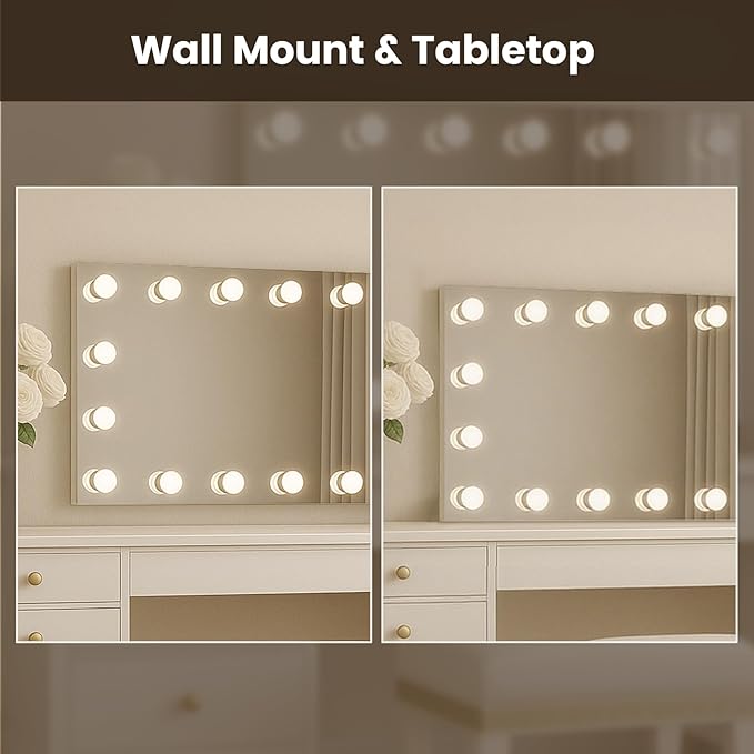 WTTY LED Bathroom Mirror with Lights 72"x32" Hollywood Wall-Mounted Mirror with 3 Color Temperatures, Stepless Dimmable Bulbs, Anti-Fog & Shatter-Proof