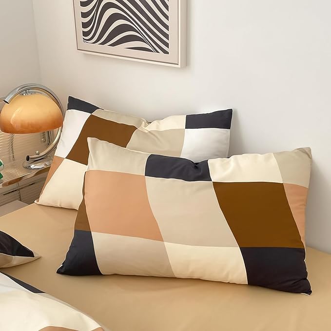 KAREVER Checkerd Comforter Brown Twin Multicolored Grid Bedding Kids Khaki Grid Bed Blanket White Black Plaid Buffalo Girls Twin Bedding Comforter All Season Hotel Quality