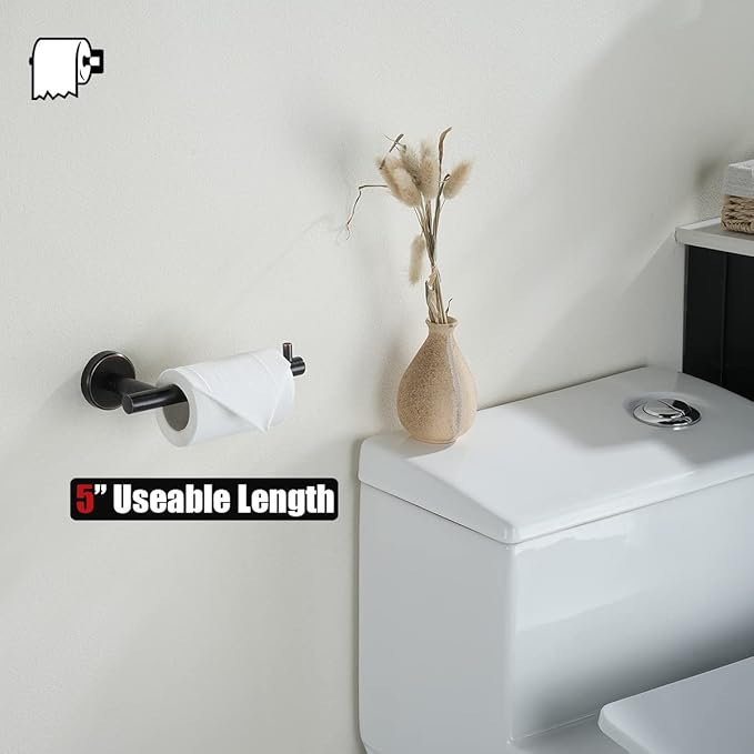 JQK Toilet Paper Holder Oil Rubbed Bronze, 5 Inch 304 Stainless Steel Thick 0.8mm Tissue Paper Dispenser for Bathroom, Hold Mega Rolls Wall Mount, TPH100-ORB