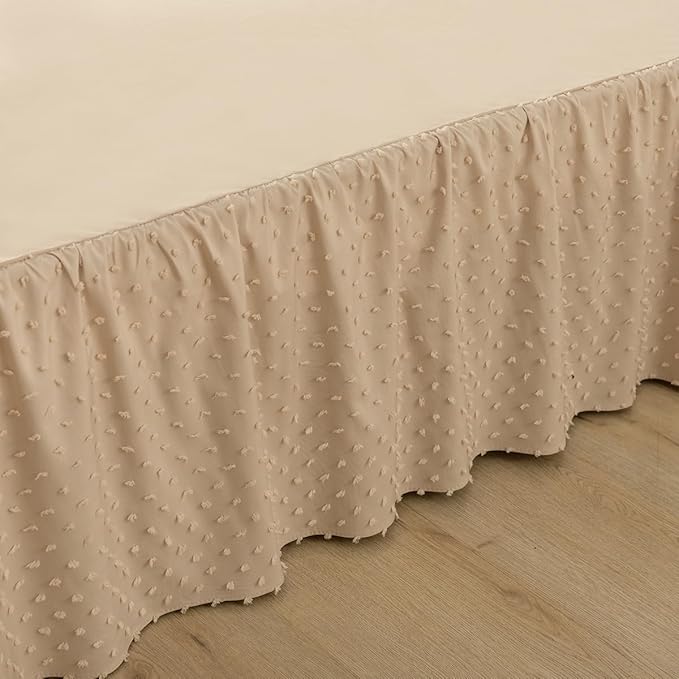 Tufted Dot Bed Skirt QueenSize Ruffled Bed Skirt with Split Corners, 14 Inch Drop Dust Ruffle Bed Skirts with Platform, Camel