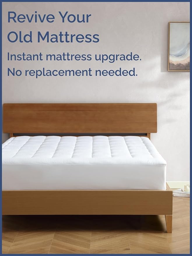 Mattress Pad Queen Size – Quilted Fitted Mattress Protector – Cotton Pillow Top Cover w/ 8-16" Deep Pockets – Thick, Comfy & Plush – Cooling, Breathable & Noiseless – Machine Washable – 60 x 80(White)