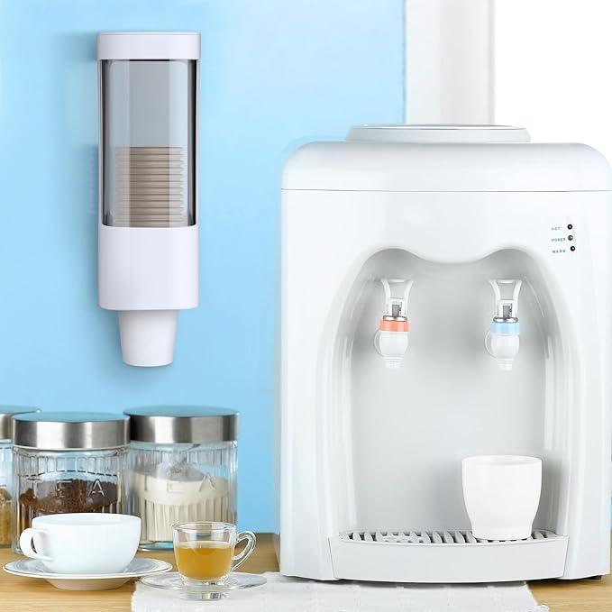 Chengu 2 Pieces Bathroom Cup Dispenser, Wall Mounted Pull Type Water Cup Holder Fits 3-5 oz Small Adhesive Dispenser with Paste Plate for Home, Bathroom, Office Hospital(White)