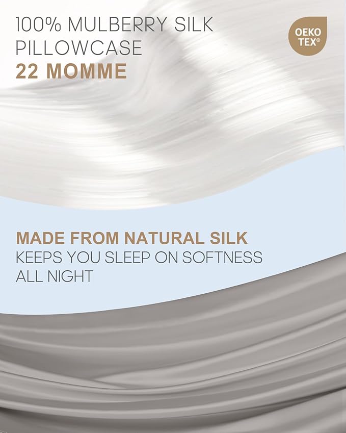 THXSILK Set of 2 Silk Pillowcase for Hair and Skin, 100% Mulberry Silk Bed Pillowcase 22 Momme, Hypoallergenic Soft Breathable Silk Pillow Case with Hidden Zipper, California King 20"x40", Grey