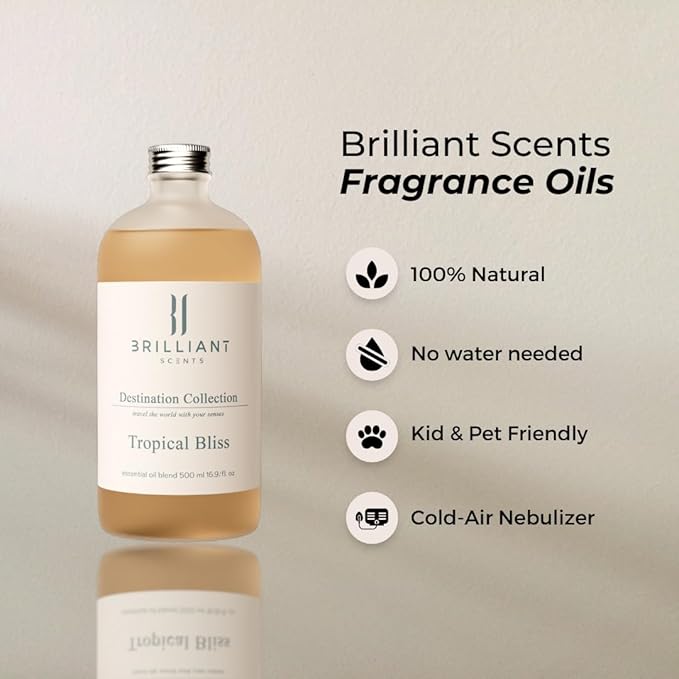 Brilliant Scents Tropical Bliss Fragrance Oil 500ml - Premium Diffuser Oil for Home, Office, Hotels - Long Lasting, Plant-Based, Meets IFRA Standards, USA-Made - Florals, Vanilla, Coconut Scent