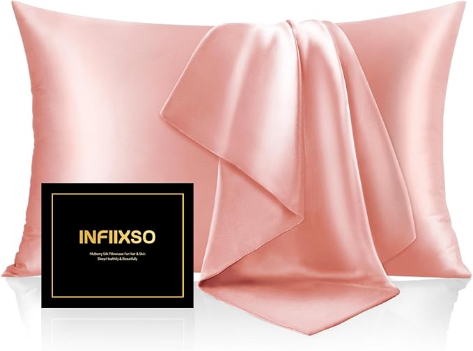 INFIIXSO Mulberry Silk Pillowcase for Hair and Skin, Silk Pillow Cases King Size with Hidden Zipper 20"x40", Extraordinary Smooth and Soft Cooling Pillow Cases for Hot Sleepers(Blush Pink, 1 Pack)