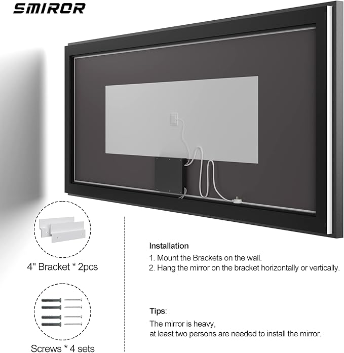 SMIROR 55x30 LED Bathroom Mirror with Black Frame Wall Mounted, Illuminated Vanity Mirrors with Lights, Dimmable, Anti-Fog, Memory, Shatterproof, ETL Listed (Front Lighted and Backlit)