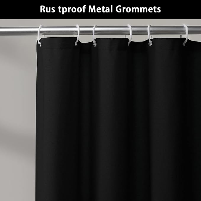 Farmhouse Shower Curtain Linen Blcak Button Woven Fabric Country Rustic Western, Pleated Black Stripe 72" W x 72" L