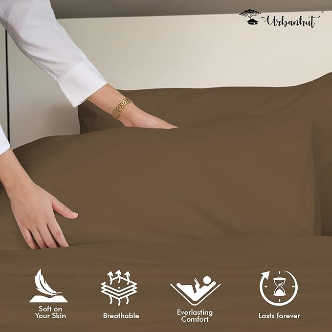URBANHUT 1000 Thread Count Twin Size Egyptian Cotton Sheets, Long Staple Soft & Breathable, 3 Pc Bed Sheet Sets, Luxury Hotel Sateen Sheets Fits 16" Deep Pocket - Taupe