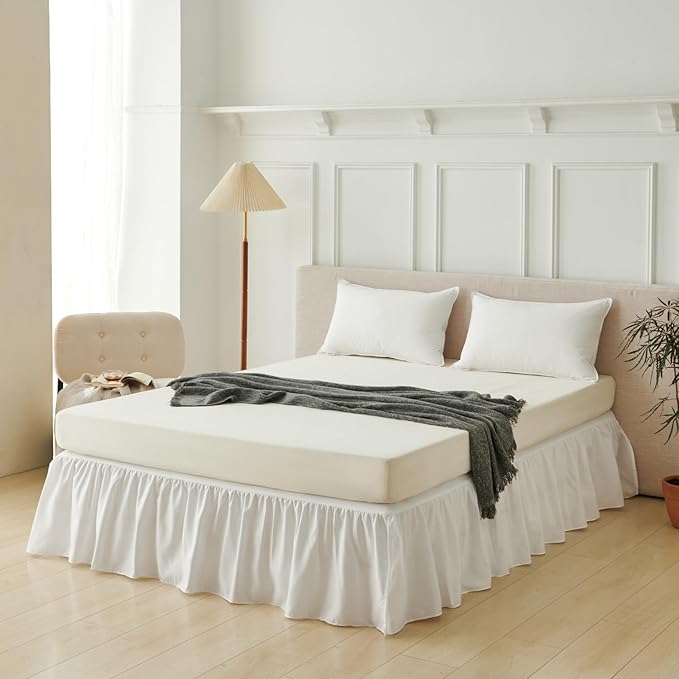 Bed Skirt King Size Ruffled Bed Skirt with Split Corners, Bed Skirts 12 Inch Drop, King Size Bed Skirting with Platform, White, 12'' King