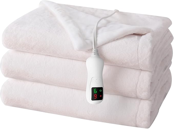 Electric Heated Blanket Twin Size, Washable Blanket Warmer for Home for Adults, Fast Heating Super Cozy Soft Fabric, 62" x 84", 9 Heat Levels, 1-9H Auto-Off, ETL Certified, Pink White