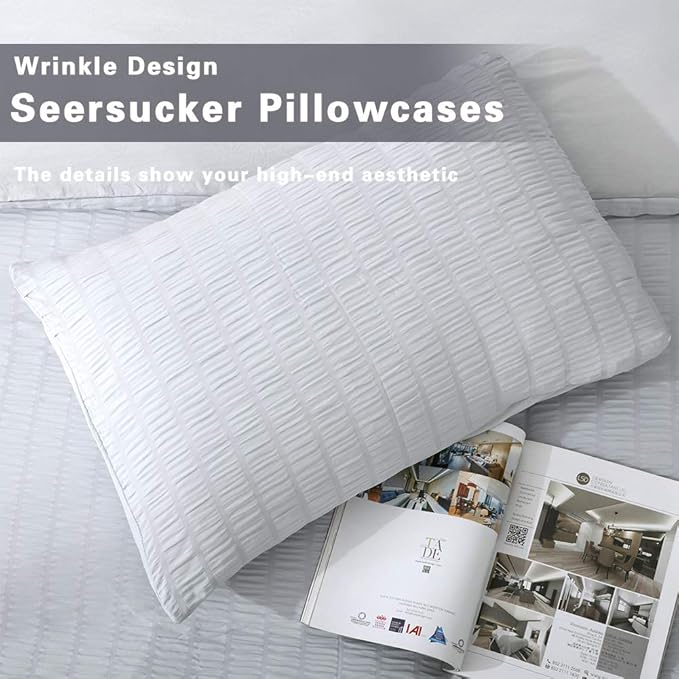 AveLom Light Gray Duvet Cover Full(80 x 90 inches), 3 Pieces (1 Duvet Cover, 2 Pillow Cases),Seersucker Tripe Soft Washed Microfiber Textured Duvet Cover Set with Zipper Closure, Corner Ties