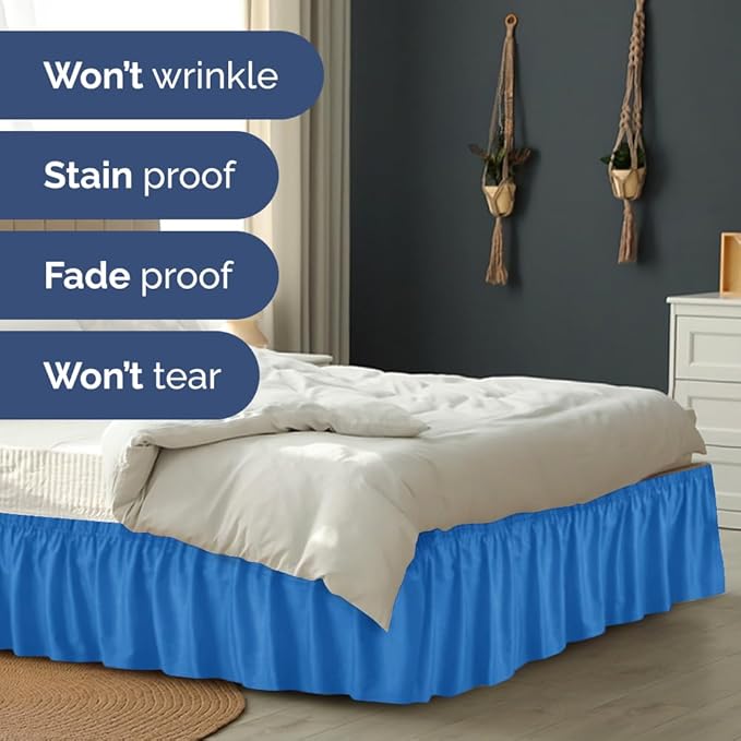 Wrap Around Dust Ruffle Bed Skirt - Royal Blue - for Full Size Beds w/ 15 Inch Drop - Easy Fit Elastic Strap - Adjustable Pleated Bedskirt w/Brushed Fabric - Wrinkle Free, Women, Men, Kids & Teens