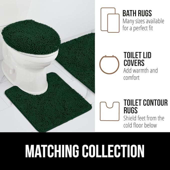 GORILLA GRIP Plush Absorbent Shaggy Chenille Bath Rug Mat for Oval Toilet Base with Rubber Backing, Machine Washable Rugs, Soft Microfiber Contour Mats for Toilets, Bathroom Decor, Hunter