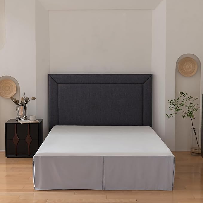 Queen Bed Skirt, Grid Plaid Soft Quadruple Pleated Ruffle Bed Skirt, Tailored Dust Ruffle 12 Inch Drop Easy Fit, Machine Washable (Silver Grey)