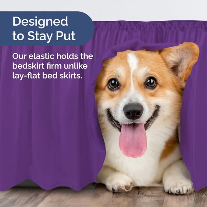 Wrap Around Dust Ruffle Bed Skirt - Purple - for Full Size Beds with 15 Inch Drop - Easy Fit Elastic Strap - Adjustable Pleated Bedskirt w/Brushed Fabric - Wrinkle Free - for Women, Men, Kids & Teens