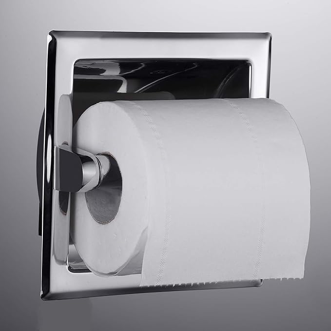 Smack Polished Chrome Recessed Toilet Paper Holder, Bathroom Wall Mount Recessed Toilet Tissue Roll Paper Holder Include Rear Mounting Bracket