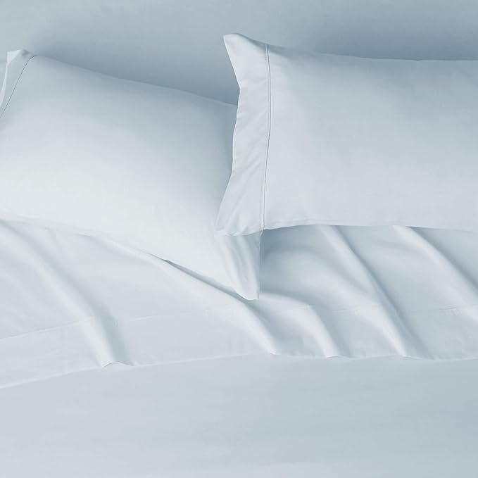 Amazon Basics Lightweight Super Soft Easy Care Microfiber 4-Piece Bed Sheet Set with 14-Inch Deep Pockets, Solid, King, Light Blue
