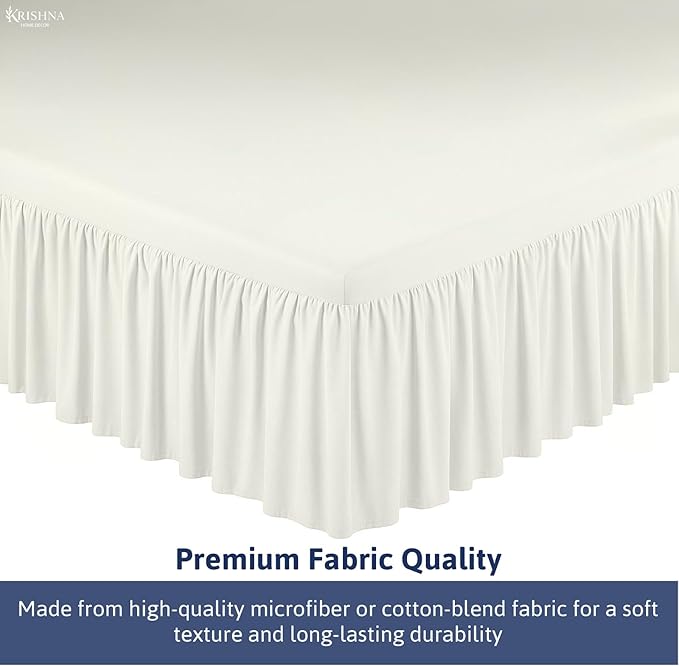 KRISHNA Ruffled Bed Skirt with Split Corners King, 100% Microfiber Hotel Quality, 12 Inch Drop Dust Ruffle Gathered Bedskirt with Platform, 78" x 80", Ivory