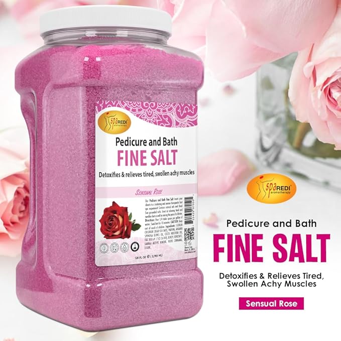 SPA REDI - Detox Foot Soak Pedicure and Bath Fine Salt, Sensual Rose, 128oz - Made with Dead Sea Salts, Argan Oil, Coconut Oil, and Essential Oil - Hydrates, Softens and Moisturizes