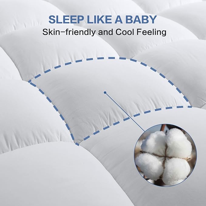 COHOME Queen Size Mattress Topper Extra Thick Cooling Mattress Pad 400TC Cotton Top Plush Down Alternative Fill Pillow Top Mattress Cover with 8-21 Inch Deep Pocket (60x80 Inches, White-Classic)