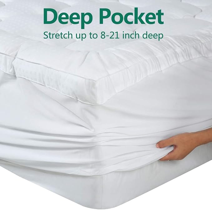 COHOME Mattress Topper Full 1300 GSM Extra Thick Cooling Mattress Pad 400TC Cotton Top Plush Down Alternative Fill Pillow Top Mattress Cover with 8-21 Inch Deep Pocket (54x75 Inches, White-Luxury)