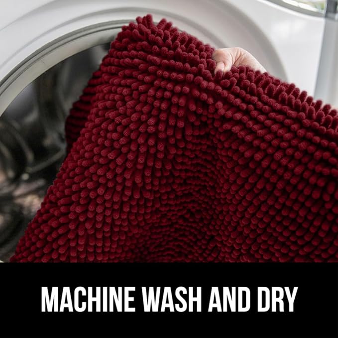 GORILLA GRIP Bathroom Rug Sets 3 Piece, Bath Mat Set and Oval Toilet Base with Rubber Backing, Plush Absorbent Shaggy Chenille Washable Mats, Includes 24x19.5, 24x17 and 30x20 Inch Rugs, Burgundy