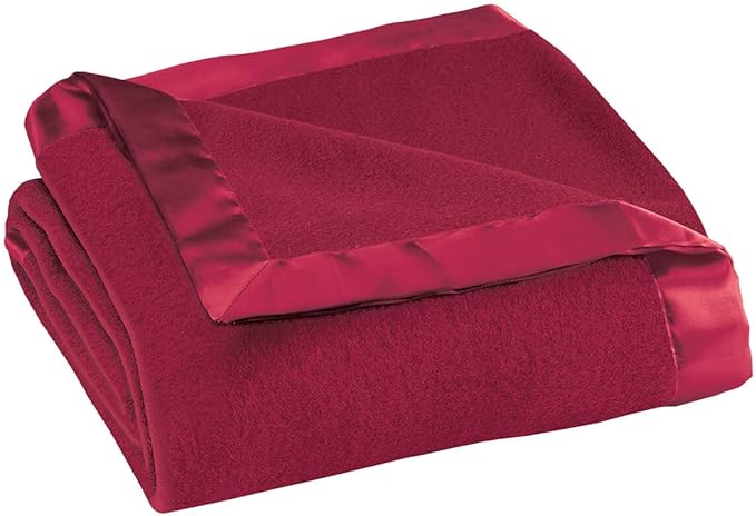 OakRidge Satin Fleece Blanket, Full/Queen, Twin or King Size – 100% Polyester Lightweight Fabric and Cozy Satin Binding Edges in Tightly Folding Travel Blanket, Burgundy