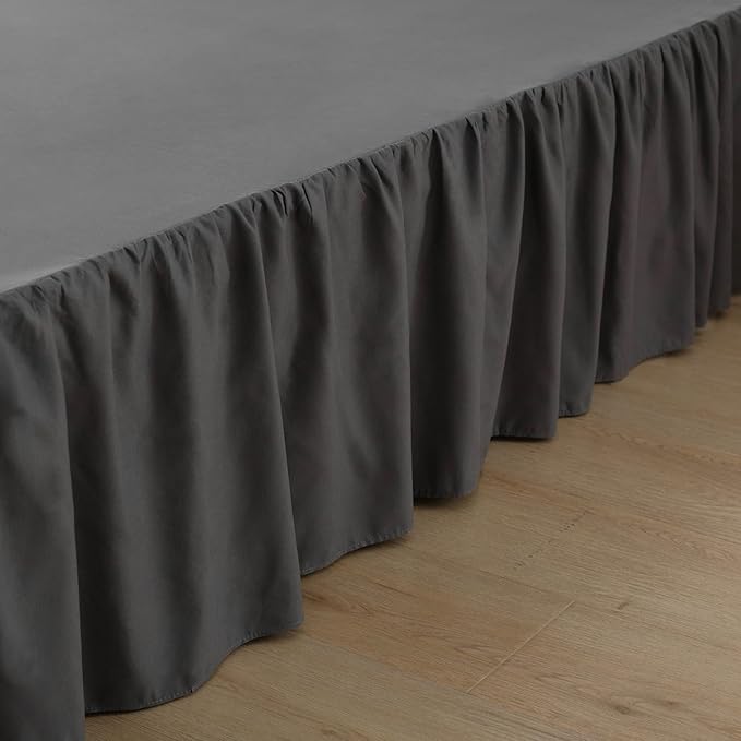 Bed Skirt Ruffled Bed Skirt with Split Corners, 18 Inch Drop Dust Ruffle Bed Skirt with Platform, Dark Grey,18" Full