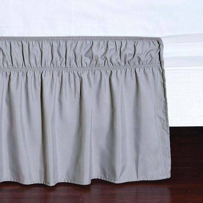 MEILA Wrap Around Bed Skirt Three Fabric Sides Elastic Dust Ruffled 14 Inch Tailored Drop,Easy to Install Fade Resistant-Grey, Queen/King