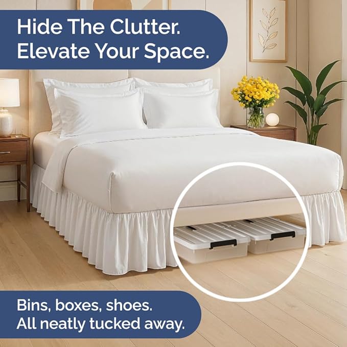 Bedskirt Twin Size Ruffle - 15 inch Drop Dust Ruffle Bed Skirt with Platform - Ultra-Soft, Easy Fit, Premium Hotel Quality - Wrinkle, Fade & Shrink Resistant - for Women, Men, Kids and Teens - White