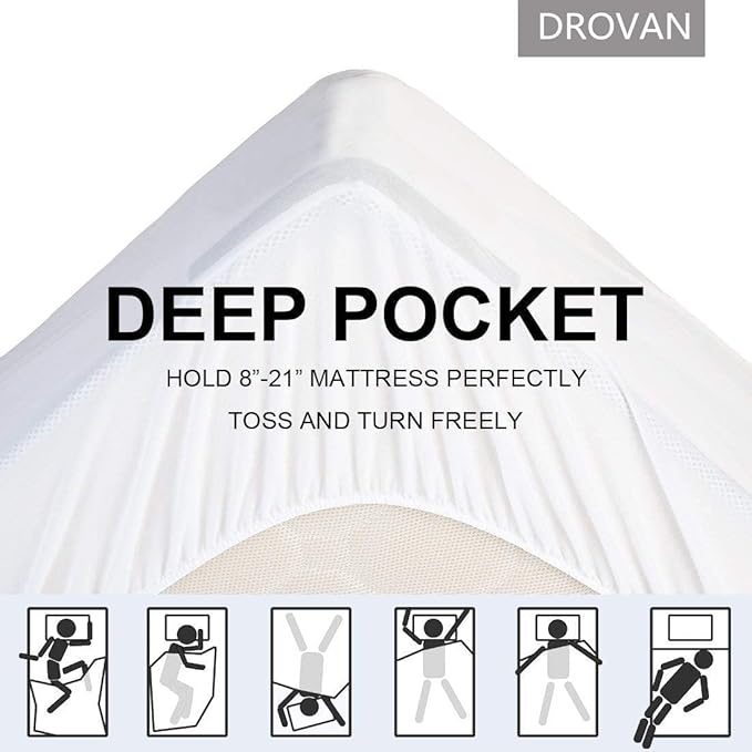 DROVAN Mattress Topper Olympic Queen Size - Extra Thick Mattress Pad Cover - Pillow Top Deep Pocket with Breathable 7D Spiral Fiber Filling Cooling Mattress Cover, Super Queen