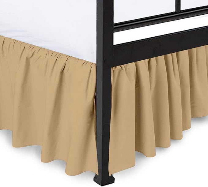 Ruffled Bed Skirt with Split Corners, Taupe, King 16 Inch Drop Bedskirt, Hotel Quality Brushed Microfiber Wrinkle Free Dust Ruffle Bed Skirt King Size