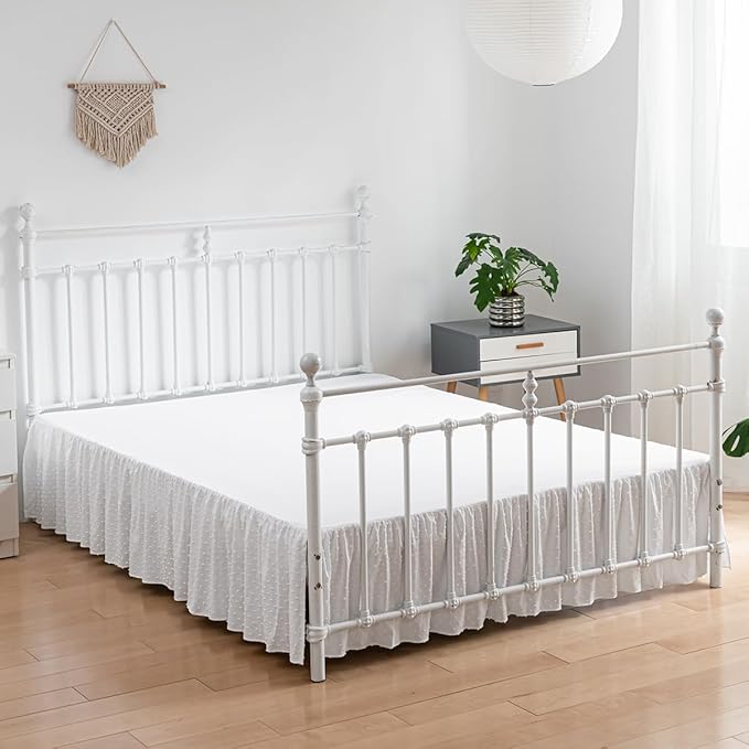 Tufted Dot Bed Skirt Queen Size,Ruffled Bed Skirt with Split Corners, Queen Bed Skirt 16 Inch Drop, Boho Queen Size Bed Skirt White for Ruffled Bed Skirt with Split Corners, Bed Skirt Queen Size